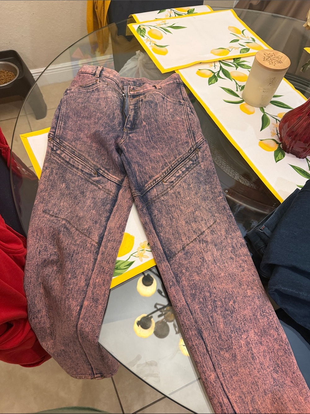High-Rise Pink Acid-Wash Women's Jeans - Picture 1 of 6